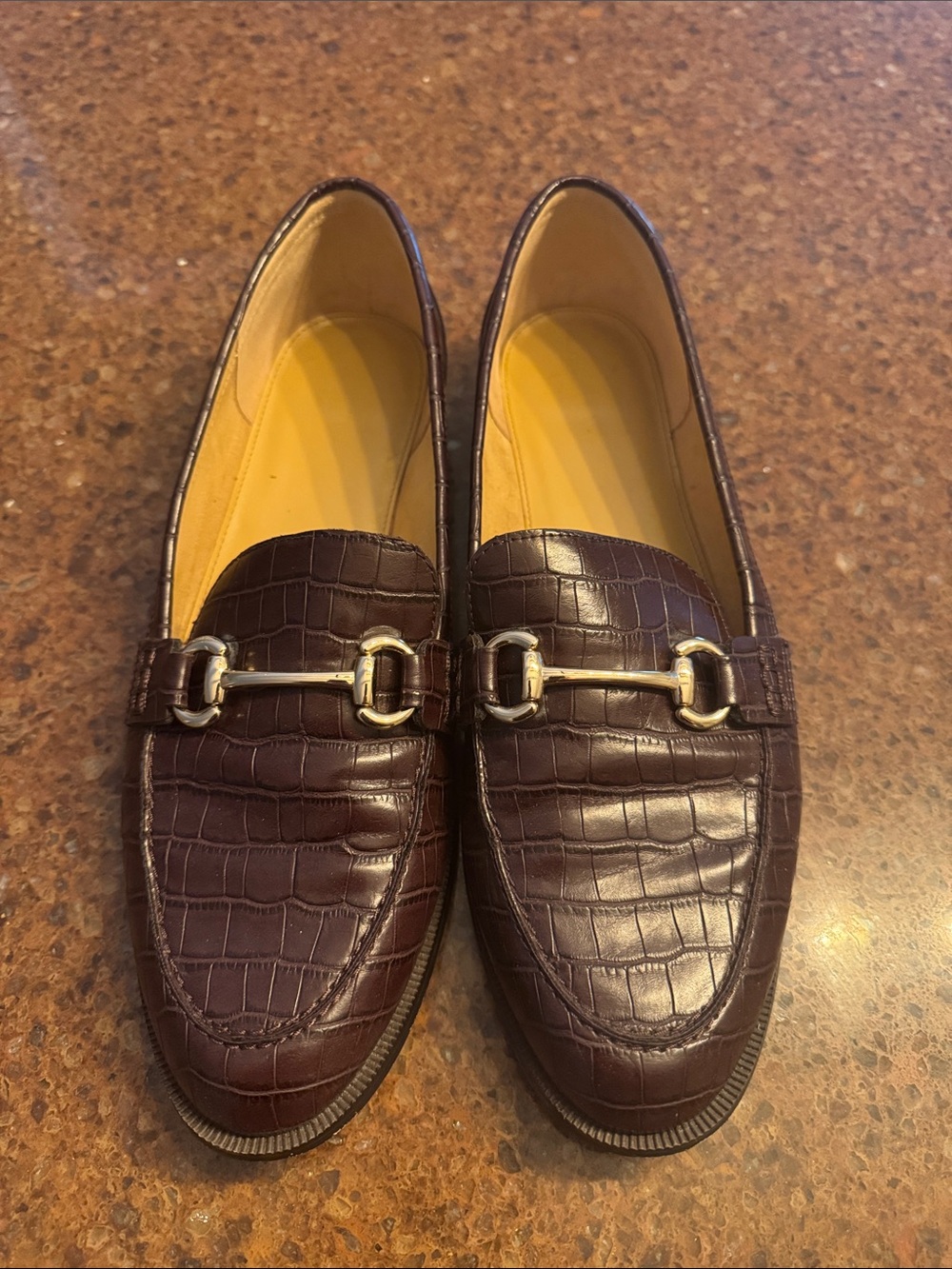 J. Crew Women's Croc-Embossed Leather Bit Loafers - Dark Brown